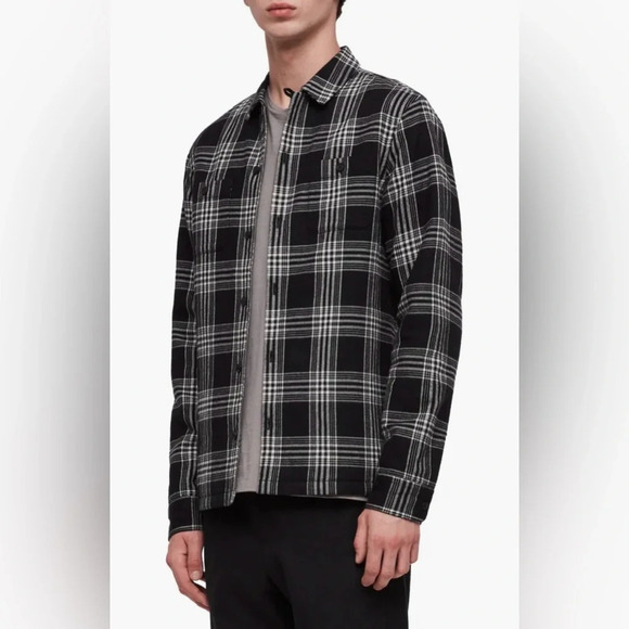 ALL SAINTS Fayette Plaid Slim Fit Puffer Shirt Jacket 100% Cotton shacket S - Picture 2 of 11